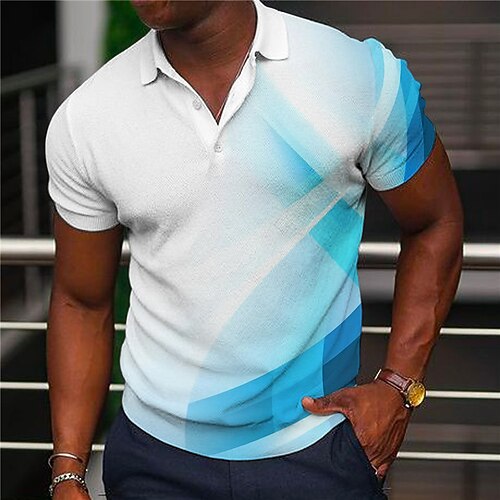 

Men's Collar Polo Shirt Golf Shirt Gradient Turndown Blue 3D Print Outdoor Street Short Sleeves Button-Down Print Clothing Apparel Fashion Designer Casual Breathable / Summer / Spring / Summer