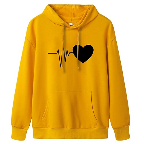 

women hoodies tops, heartbeat printed long sleeve drawstring pullover sweatshirts casual graphic tee shirt fall clothes tops blouse