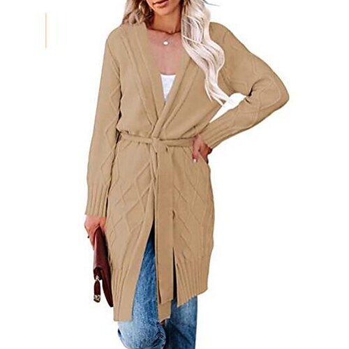 

Women's Cardigan Sweater Jumper Cable Knit Knitted Pure Color V Neck Stylish Casual Daily Going out Fall Winter Green Black M L XL / Long Sleeve / Regular Fit