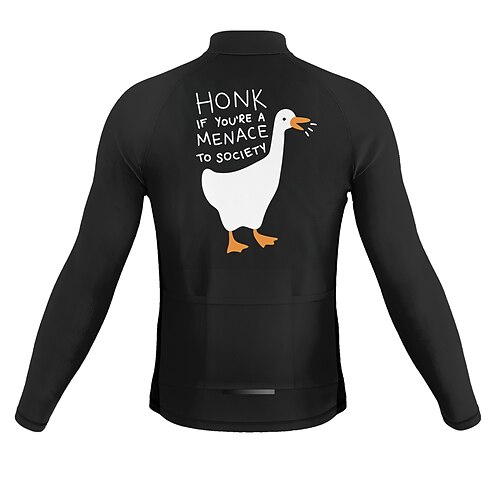 

21Grams Men's Cycling Jersey Long Sleeve Bike Top with 3 Rear Pockets Mountain Bike MTB Road Bike Cycling Breathable Quick Dry Moisture Wicking Reflective Strips Black Animal Honk Your Horn Polyester