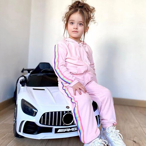 

felpa con cappuccio da bambina & pantaloni abbigliamento set 2 pezzi manica lunga rosa arcobaleno cotone sport vacanza moda comfort 2-8 anni