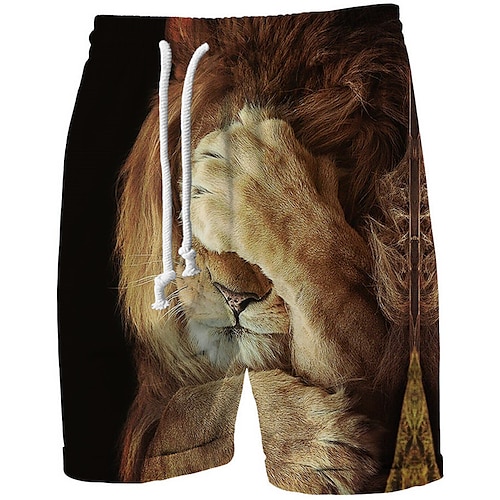 

Men's Sweat Shorts Beach Shorts Terry Shorts Drawstring Elastic Waist 3D Print Graphic Lion Breathable Soft Short Casual Daily Holiday Cotton Blend Sports Designer Brown Micro-elastic