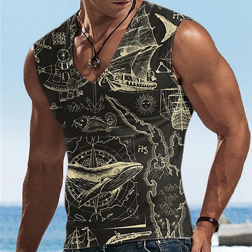 

Men's Unisex Undershirt Animal Graphic Prints Crew Neck Gold 3D Print Outdoor Street Sleeveless Print Clothing Apparel Sports Casual Big and Tall / Summer / Summer