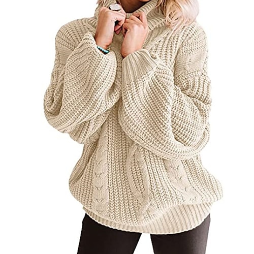 

damen pullover pullover zopfstrick gestrickt rein farbe rollkragen stylisch lässig zuhause alltag herbst winter braun xl