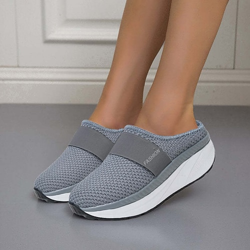 

Women's Mules Outdoor Office Daily Sporty Mules Summer Flat Heel Round Toe Casual Minimalism Walking Shoes Tissage Volant Loafer Black Purple Rosy Pink