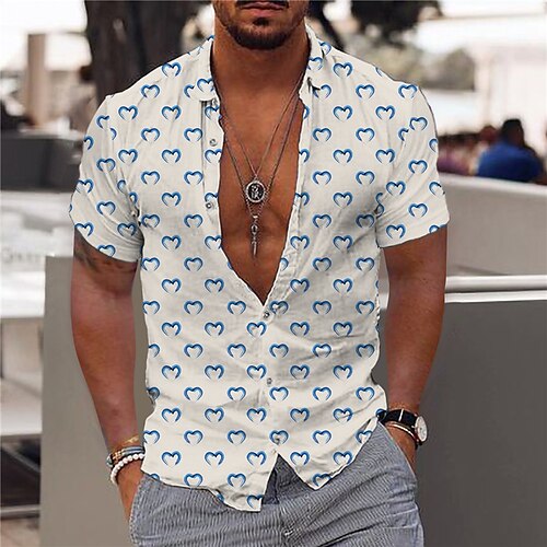 

Men's Shirt 3D Print Heart Turndown Street Casual Button-Down Print Short Sleeves Tops Designer Casual Fashion Breathable Gray / Summer