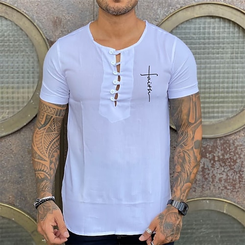 

Men's T shirt Tee Hot Stamping Graphic Patterned Letter Crew Neck Street Daily Button-Down Print Short Sleeve Tops Designer Casual Fashion Comfortable White / Summer