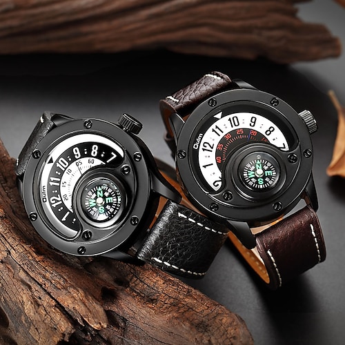 

Oulm Quartz Watch for Men Analog Quartz Sexy Outdoor Tactical Watch Compass Large Dial Alloy Leather Creative / One Year