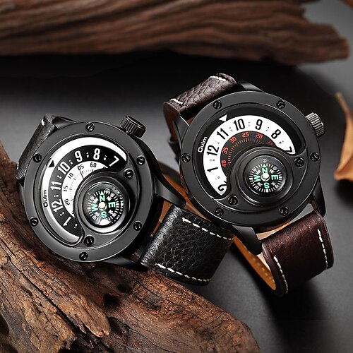 

Oulm Quartz Watch for Men Analog Quartz Sexy Outdoor Tactical Watch Compass Large Dial Alloy Leather Creative / One Year