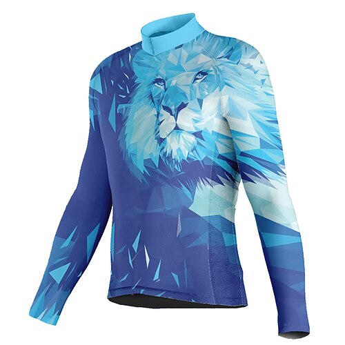 

21Grams Men's Cycling Jersey Long Sleeve Bike Top with 3 Rear Pockets Mountain Bike MTB Road Bike Cycling Breathable Quick Dry Moisture Wicking Reflective Strips Blue Lion Polyester Spandex Sports