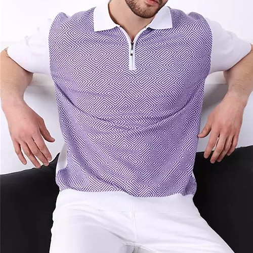 

Men's Collar Polo Shirt Golf Shirt Color Block Turndown Light Purple Print Street Daily Short Sleeve Zipper Clothing Apparel Fashion Casual Comfortable Wrinkle-Free / Summer / Summer