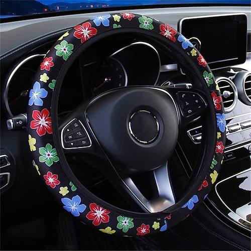 

StarFire Car Anti-Slip Interior Steering Wheel Cover Skidproof Auto Steering-Wheel Cover Flower Printing Silk Fabric Car-styling