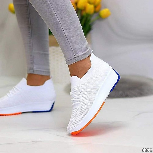 

Women's Trainers Athletic Shoes Sneakers Outdoor Office Work Plus Size Flyknit Shoes White Shoes Summer Lace-up Platform Round Toe Sporty Casual Running Shoes Walking Shoes Tissage Volant Lace-up