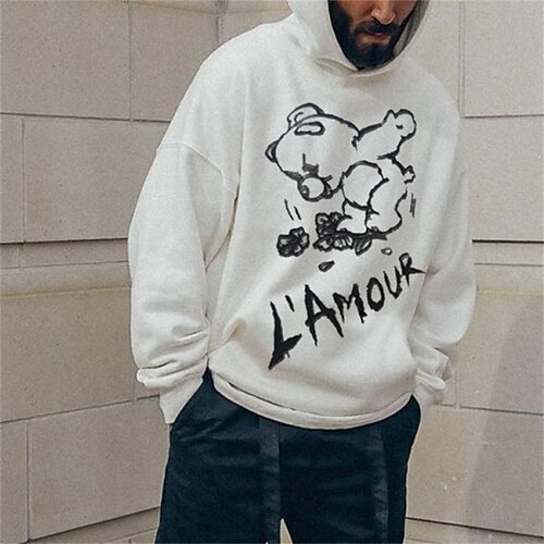 

Men's Pullover Hoodie Sweatshirt Graphic Patterned Bear Print Sports Outdoor Daily Sports Hot Stamping Designer Basic Hoodies Sweatshirts White