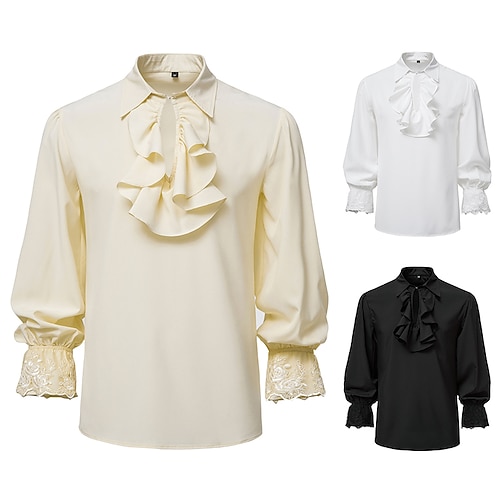 

Men's Shirt Prom Shirt Solid Color Cowl Khaki White Black Daily Pleated Clothing Apparel Casual