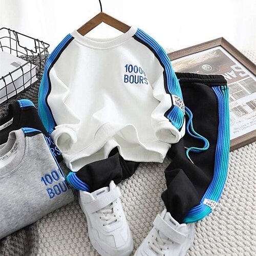 

2 Pieces Kids Boys Hoodie & Pants Clothing Set Outfit Letter Long Sleeve Cotton Set Cool Comfort Winter Fall Black Gray White