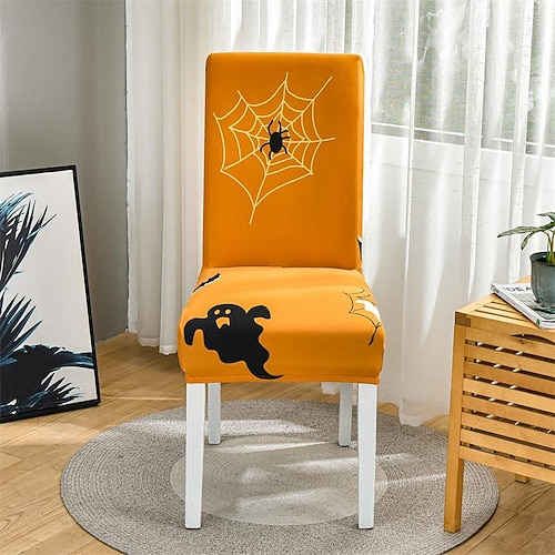 

Halloween Stretch Kitchen Chair Cover Slipcover Spider Web Printing Four Seasons Universal Super Soft Fabric for Dinning Party,Halloween Party