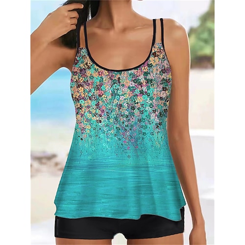 

Women's Swimwear Tankini 2 Piece Normal Swimsuit Printing Floral Blue Camisole Strap Bathing Suits Sports Vacation Fashion / Sexy / Modern / New