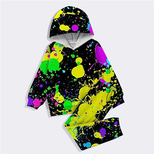 

Kids Girls' Hoodie Pants HoodieSet Clothing Set 2 Pieces Long Sleeve Black Yellow Graphic Print Street Sports Vacation Active Fashion Comfort Daily 3-12 Years