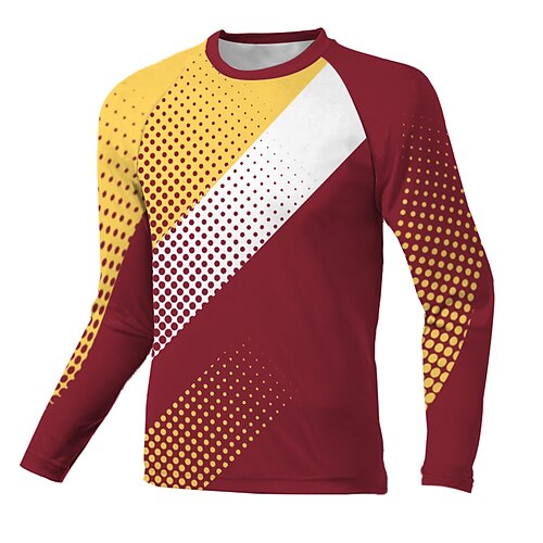 

21Grams Men's Downhill Jersey Long Sleeve Burgundy Polka Dot Bike Breathable Quick Dry Polyester Spandex Sports Polka Dot Clothing Apparel / Stretchy