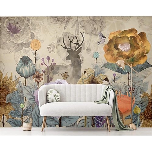 

Mural Hand-painted Flower Map Suitable For Hotel Living Room Bedroom Canvas Material Self adhesive Wallpaper Mural Wall Cloth Room Wallcovering