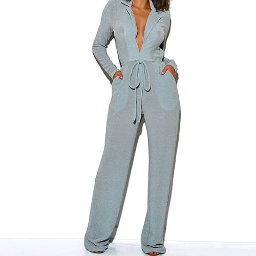 

Women's Jumpsuit Zipper Drawstring Solid Color Shirt Collar Streetwear Party Going out Regular Fit Long Sleeve Pink Gray S M L Winter