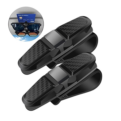 

2 Pieces Sunglasses Holder for Car Sun Visor Universal Car Sunglasses Holder Eyeglass Mount with Double-Ends Ticket Card Clip 180-Degree Rotational Clip