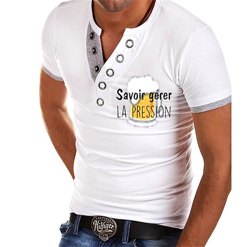 

Men's T shirt Tee Hot Stamping Graphic Patterned Letter V Neck Street Daily Button-Down Print Short Sleeve Tops Designer Casual Fashion Comfortable White / Summer / Sports / Summer