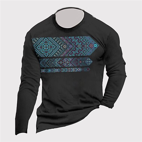 

Men's Unisex T shirt Tee Tribal Graphic Prints Crew Neck Black Long Sleeve 3D Print Outdoor Street Print Tops Basic Sports Designer Casual