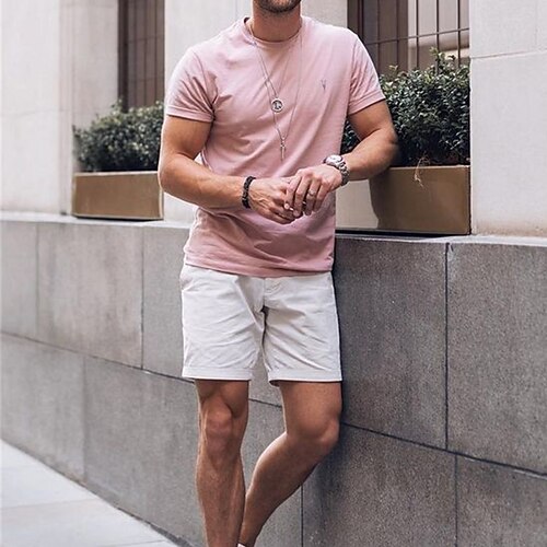 

Men's T shirt Tee Solid Color Crew Neck Pink Street Holiday Short Sleeve Clothing Apparel Fashion Casual Comfortable