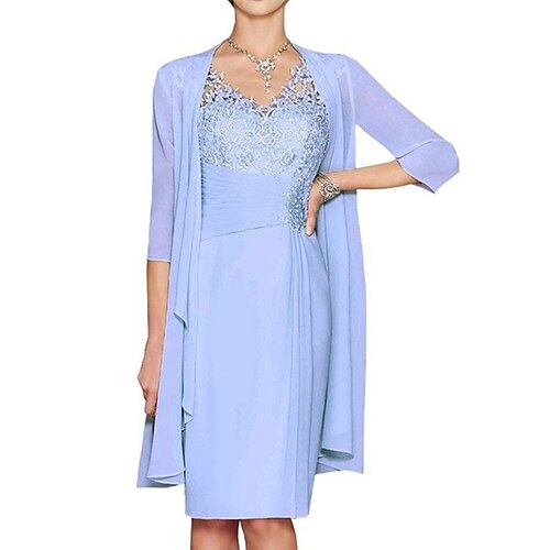 

Women's Dress Set Lace Dress Short Mini Dress Blue Purple Pink Champagne Light Blue 3/4 Length Sleeve Pure Color Lace Fall Winter V Neck Stylish Modern 2022 S M L XL XXL 3XL 4XL 5XL
