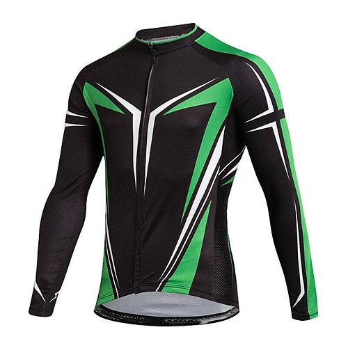 

21Grams Men's Cycling Jersey Long Sleeve Bike Top with 3 Rear Pockets Mountain Bike MTB Road Bike Cycling Breathable Quick Dry Moisture Wicking Reflective Strips Black Green Geometic Polyester Spandex