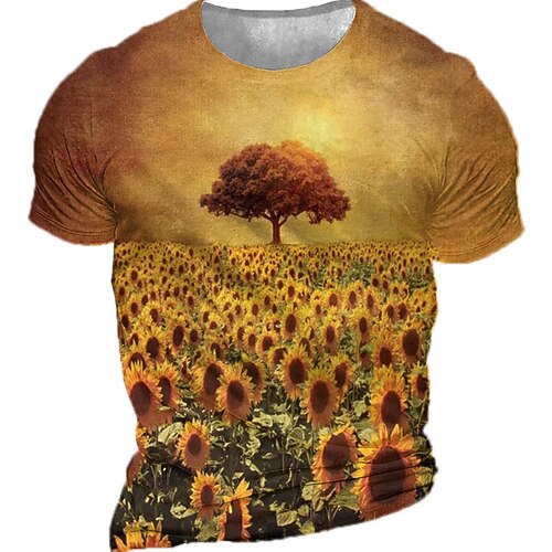 

Men's T shirt Tee Tee Graphic Round Neck Yellow Short Sleeve 3D Print Casual Daily 3D Print Tops Fashion Cool Designer Comfortable / Summer / Summer