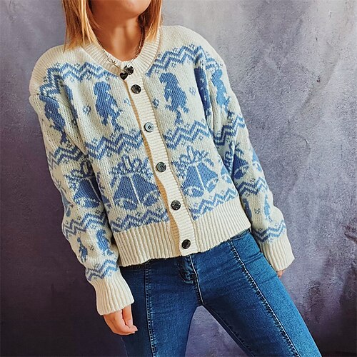 

Women's Cardigan Sweater Jumper Crochet Knit Knitted Floral Crew Neck Stylish Casual Home Christmas Fall Winter Black Blue S M L / Long Sleeve