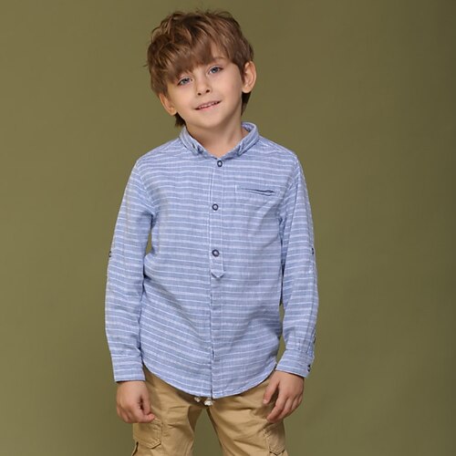 

Kids Boys Shirt Long Sleeve Stripe Light Blue Children Tops Spring Summer Active Cool Daily Outdoor Regular Fit 2-12 Years