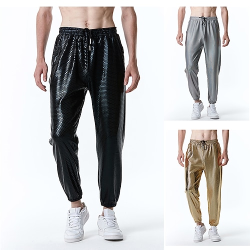 

Men's Joggers Trousers Casual Pants Sequin Pants Drawstring Elastic Waist Shiny Metallic Print Full Length Casual Nightclub Disco Lights Casual Trousers Loose Fit Silver Gold Micro-elastic