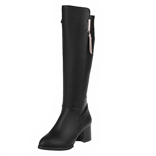 

Women's Boots Riding Boots Knee High Boots Chunky Heel Pointed Toe Minimalism Daily PU Leather Zipper Fall Winter Solid Colored Wine Black