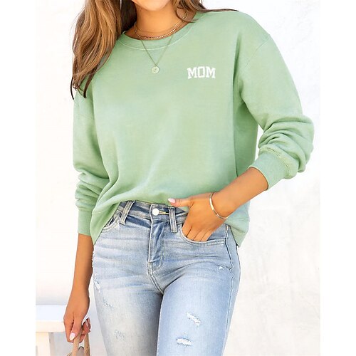

Women's Sweatshirt Pullover Active Streetwear Monograms Print Green Black Purple Letter Daily Round Neck Long Sleeve S M L XL XXL
