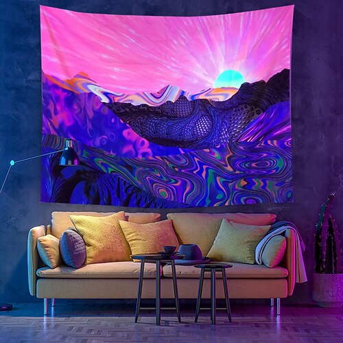 

Blacklight UV Reactive Wall Tapestry Psychedelic Art Decor Blanket Curtain Hanging Home Bedroom Decoration Polyester