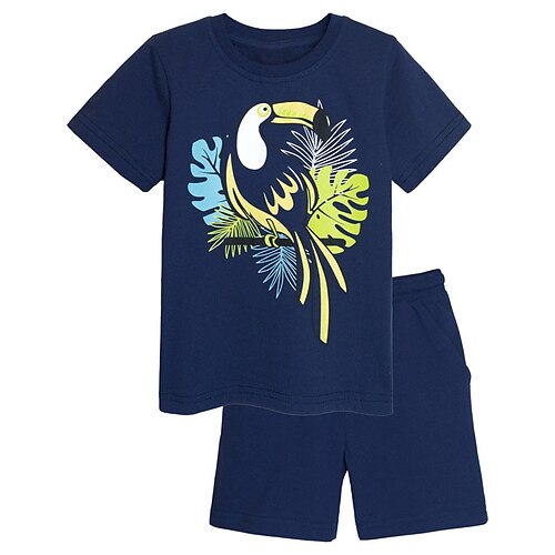

Kids Boys T-shirt Shorts Clothing Set 2 Pieces Short Sleeve Navy Blue Floral Animal Crewneck Print Street Sports Vacation Fashion Comfort Cool Daily 3-13 Years