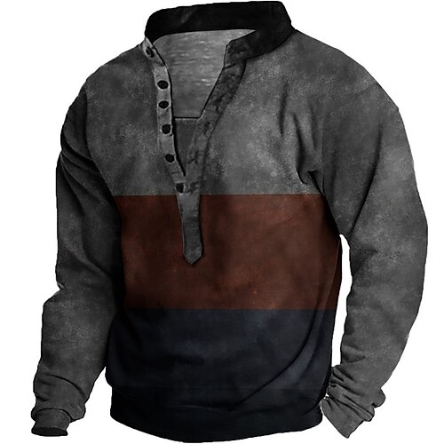 

Men's Unisex Sweatshirt Pullover Button Up Hoodie Dark Gray Brown Standing Collar Color Block Graphic Prints Print Casual Daily Sports 3D Print Streetwear Designer Casual Spring & Fall Clothing