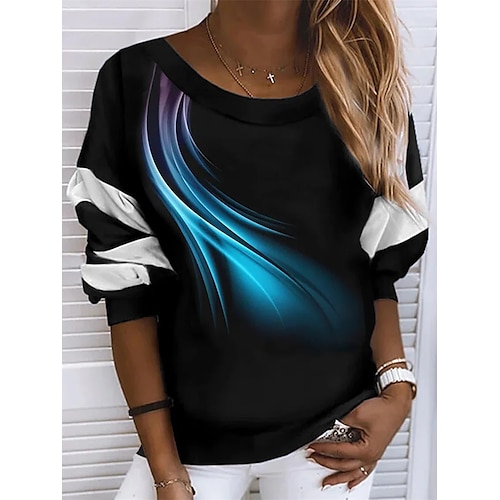 

Women's Sweatshirt Geometric Print Casual Daily 3D Print Cotton Casual Hoodies Sweatshirts Black