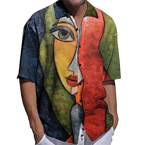 

Men's Shirt Graphic Shirt Abstract Turndown Green 3D Print Outdoor Street Short Sleeves Button-Down Print Clothing Apparel Fashion Designer Casual Breathable / Summer / Spring / Summer