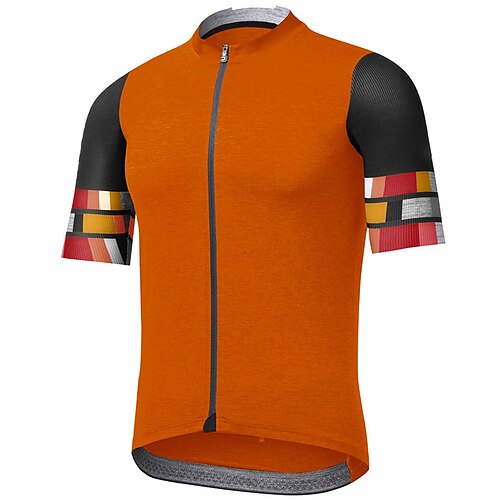 

21Grams Men's Cycling Jersey Short Sleeve Bike Top with 3 Rear Pockets Mountain Bike MTB Road Bike Cycling Breathable Quick Dry Moisture Wicking Reflective Strips Grey Dark Navy Orange Geometic