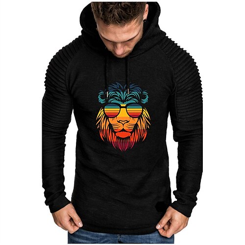 

Men's Pullover Hoodie Sweatshirt Graphic Lion Print Sports Outdoor Daily Sports Hot Stamping Designer Basic Hoodies Sweatshirts Black