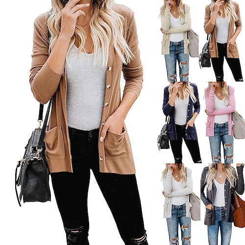 

2022 autumn and winter new european and american amazon cross-border women's ribbed buttons loose knitted long-sleeved cardigan top women