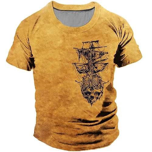 

Men's Unisex T shirt Tee Graphic Prints Crew Neck Yellow Short Sleeve 3D Print Sailboat Outdoor Street Print Tops Vintage Sports Designer Casual / Summer / Summer