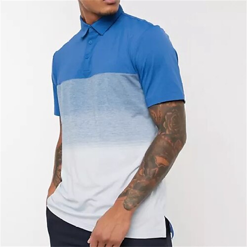 

Men's Collar Polo Shirt Golf Shirt Color Block Gradient Turndown Blue / White Print Street Daily Short Sleeve Button-Down Clothing Apparel Fashion Casual Comfortable / Summer / Summer
