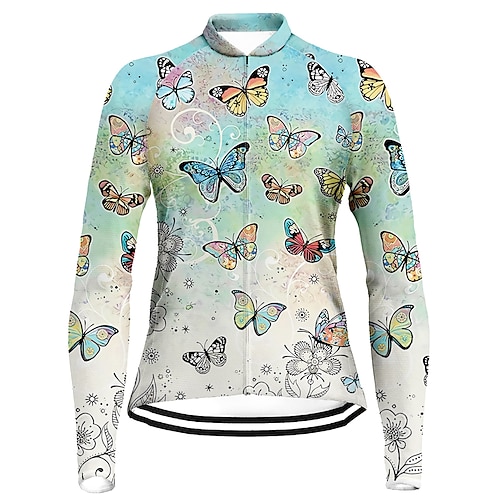 

21Grams Women's Cycling Jersey Long Sleeve Bike Top with 3 Rear Pockets Mountain Bike MTB Road Bike Cycling Breathable Quick Dry Moisture Wicking Reflective Strips Blue Butterfly Polyester Spandex