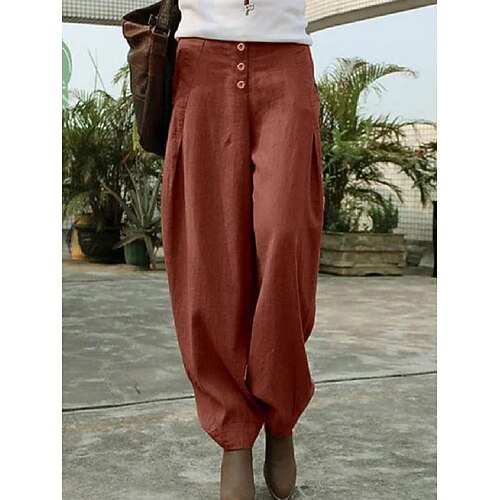 

Women's Chinos Pants Trousers Linen / Cotton Blend Mid Waist Fashion Casual Weekend Full Length Comfort Plain S M L XL 2XL / Loose Fit